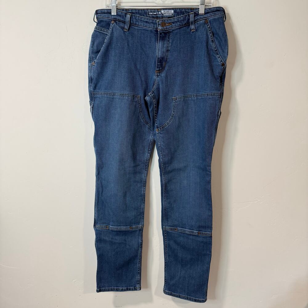 Carhartt Womens Jeans Double Front Knee Relaxed Fit Carpenter Blue Denim 12 Tall